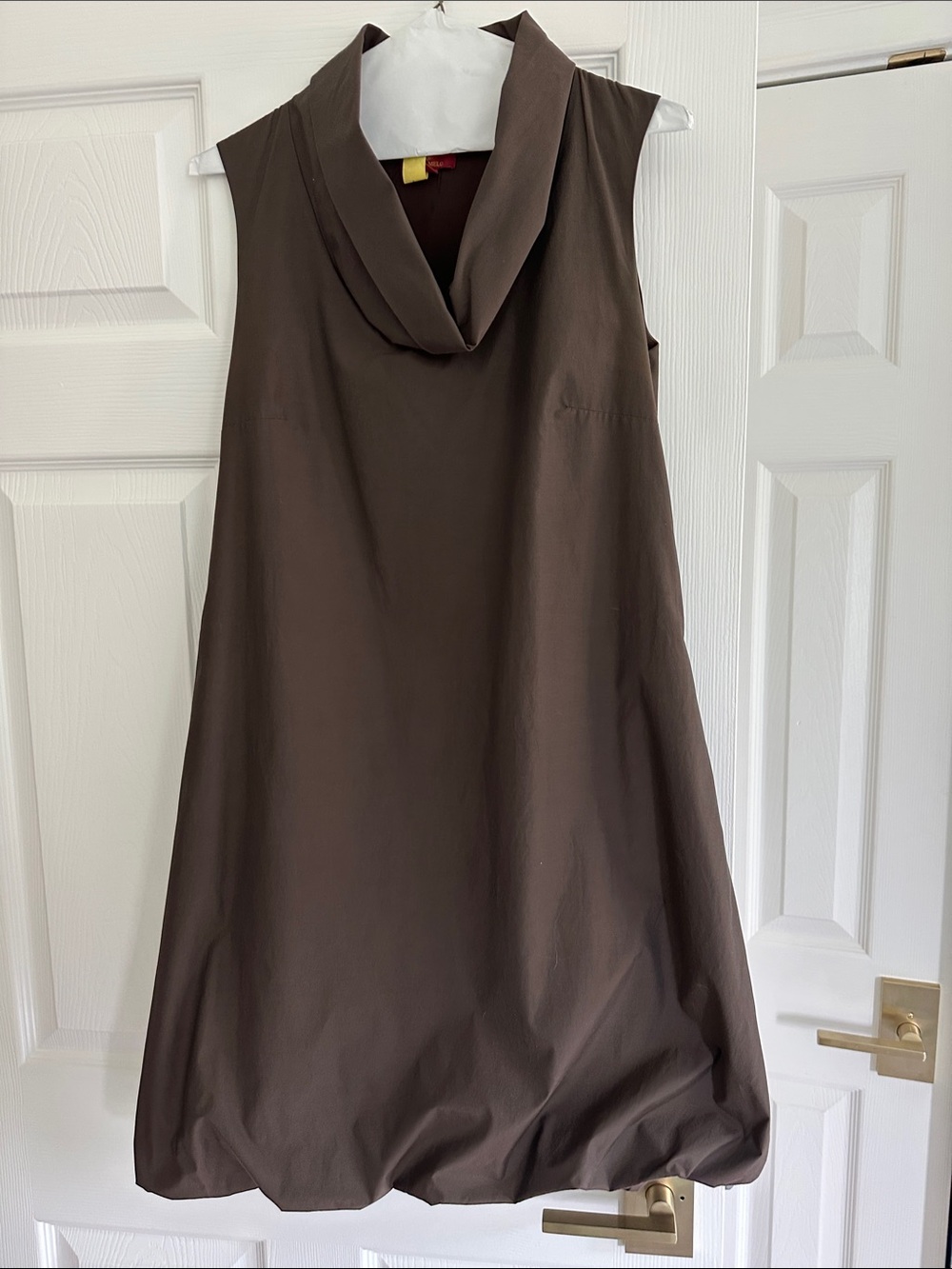 Caramel Brown Sleeveless Cowl Neck Mini Dress Bubble Hem